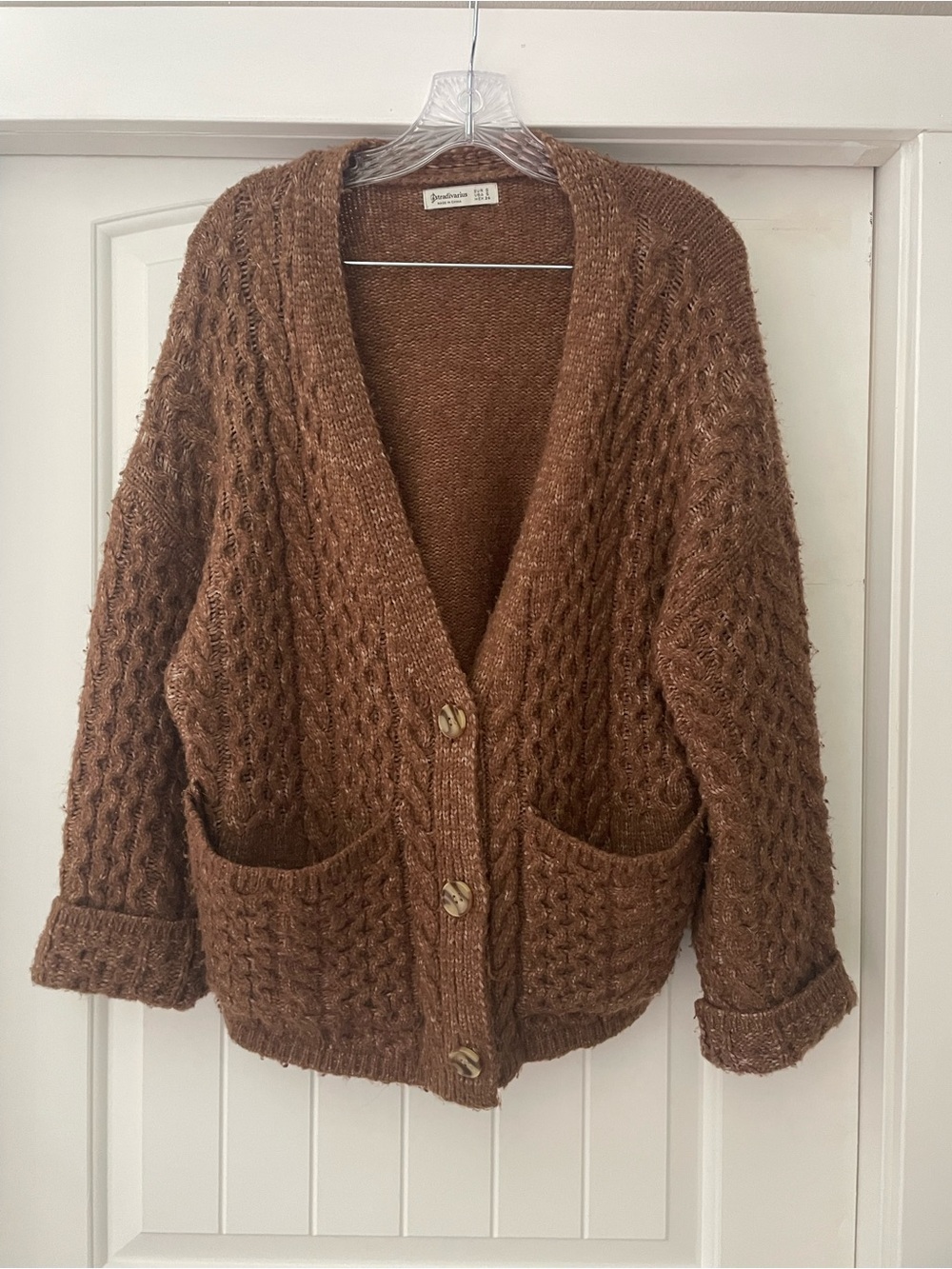 stradivarius Brown Chunky Cable-Knit Cardigan